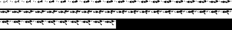 A glider gun, with cell decay rendered linearly (50 iterations).